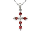 9/10 Carat (ctw) Garnet Cross Pendant Necklace in Sterling Silver with Chain